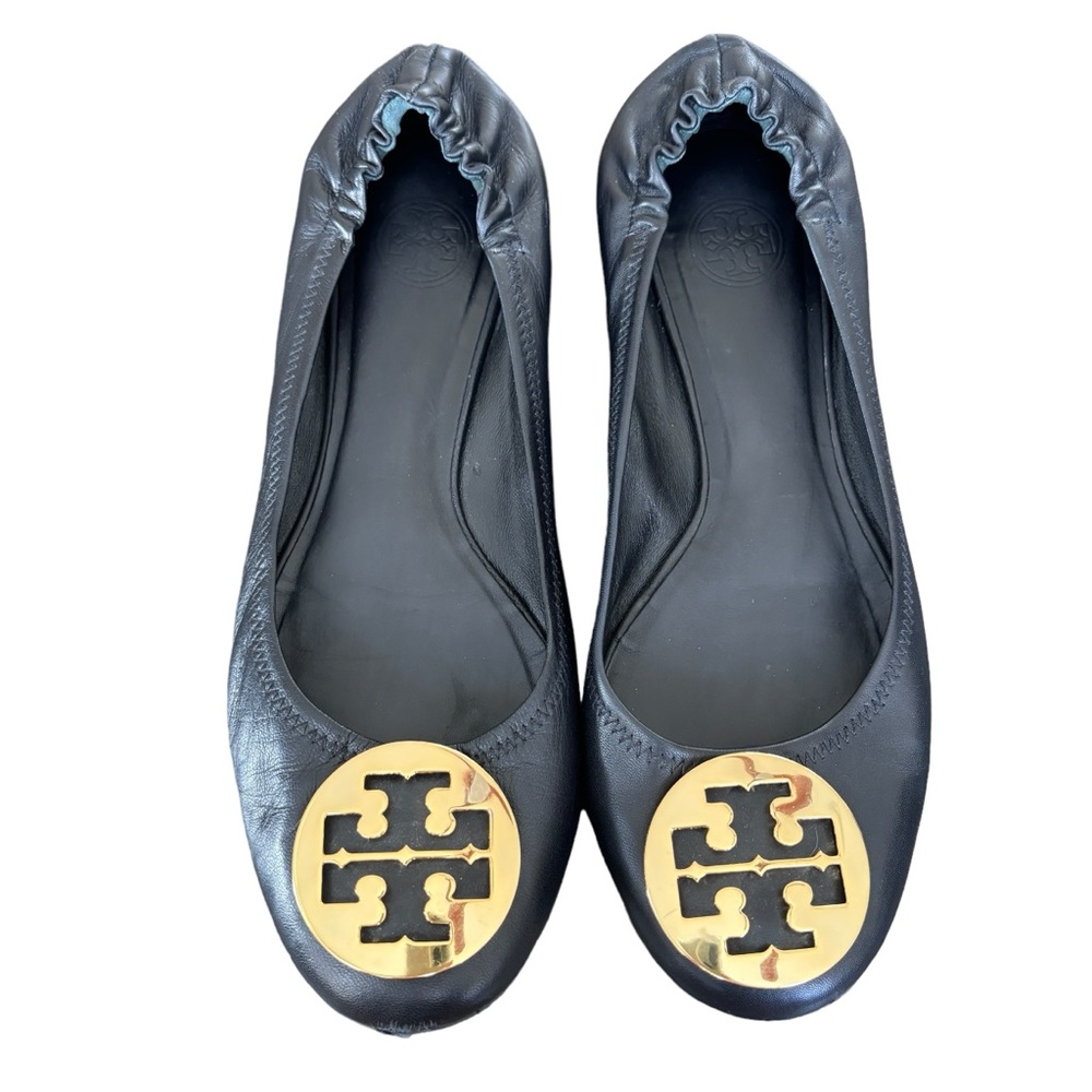 Tory Burch Black Ballet Flats with Gold Logo